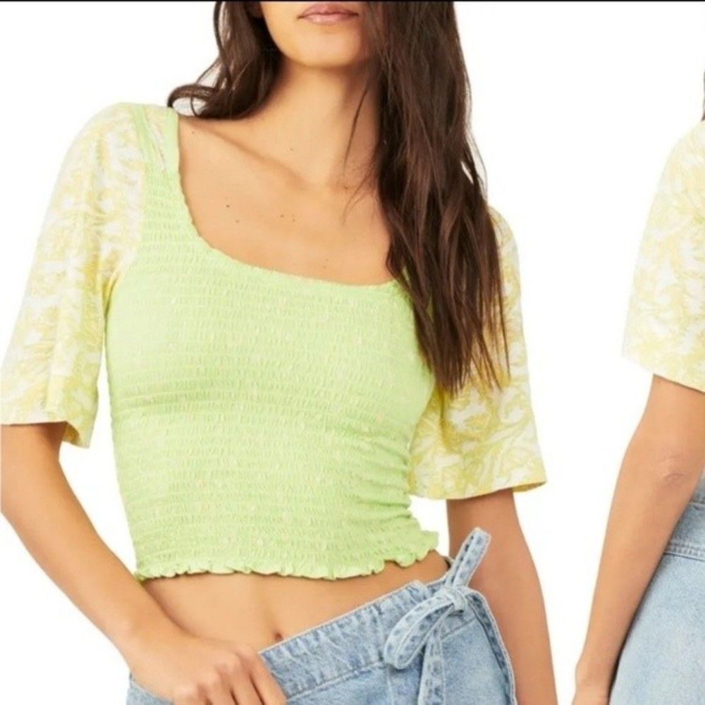 NWT Free People Key Lime Combo Cropped Blouse